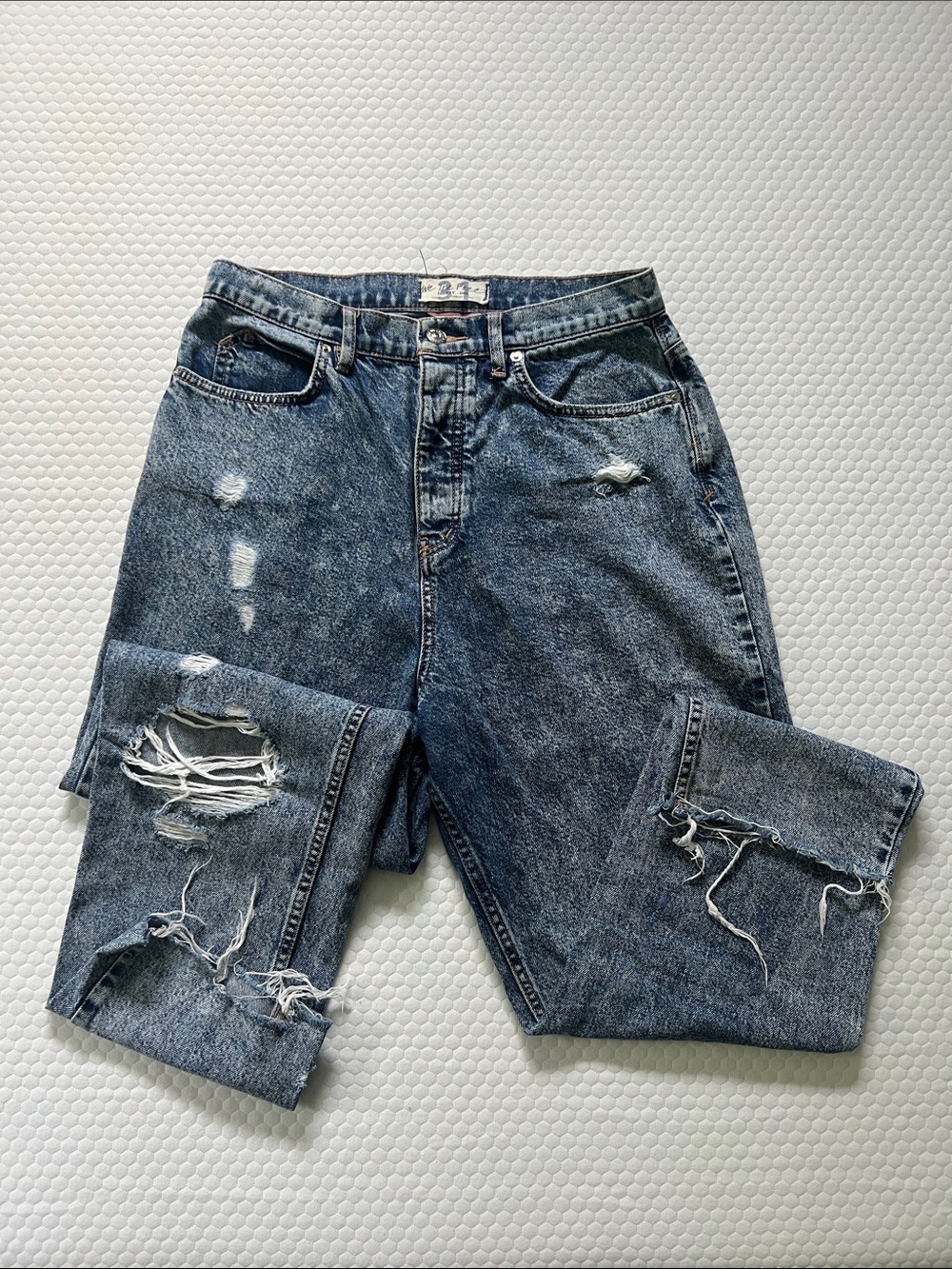 Free People Women's Straight Leg Distressed Blue Denim Jeans